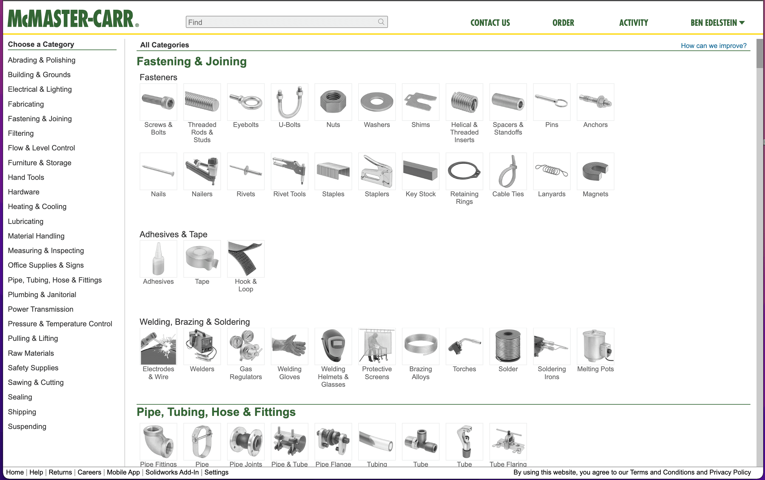 McMaster Carr homepage